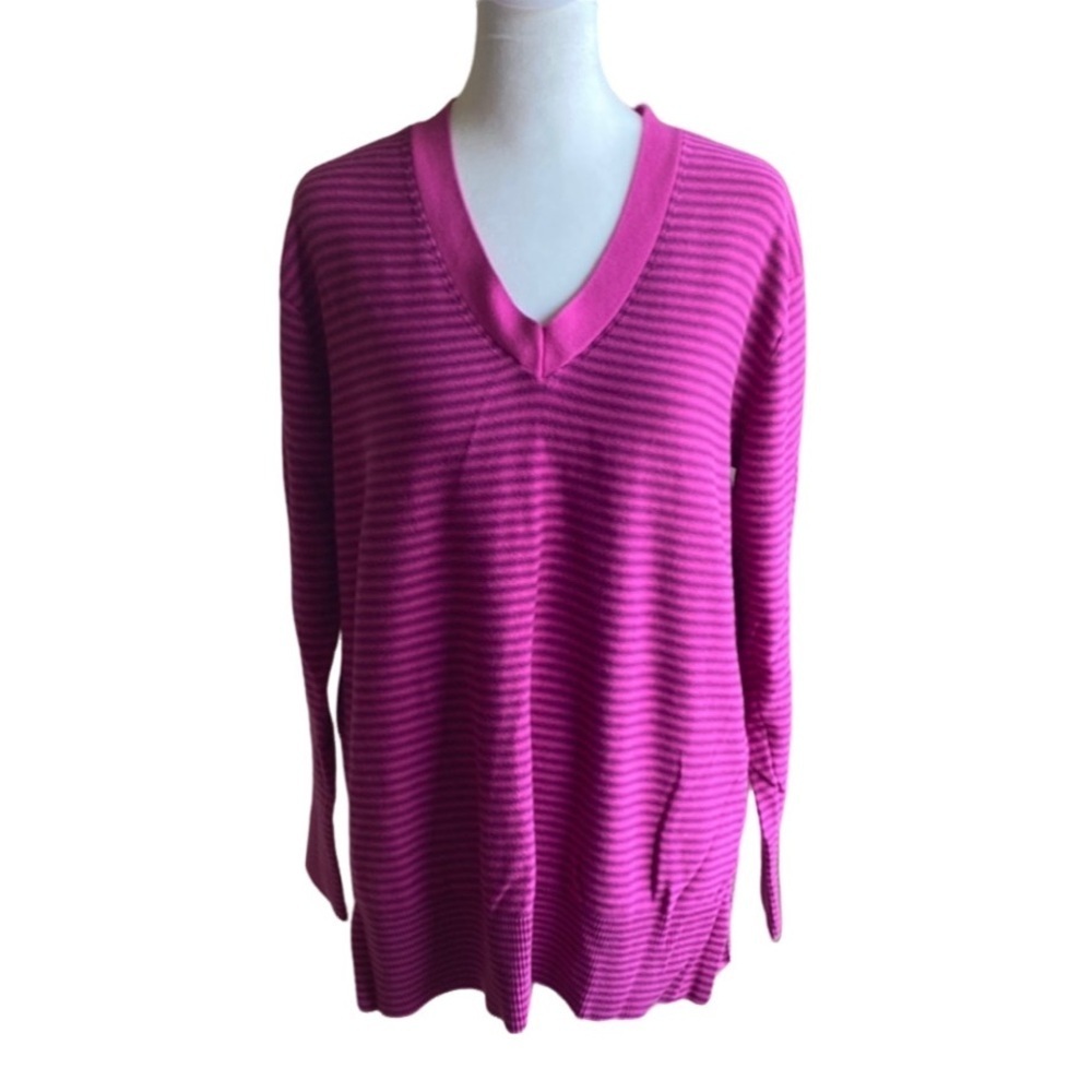 Tommy Hilfiger Pink V-Neck Sweater. Size L. Striped.